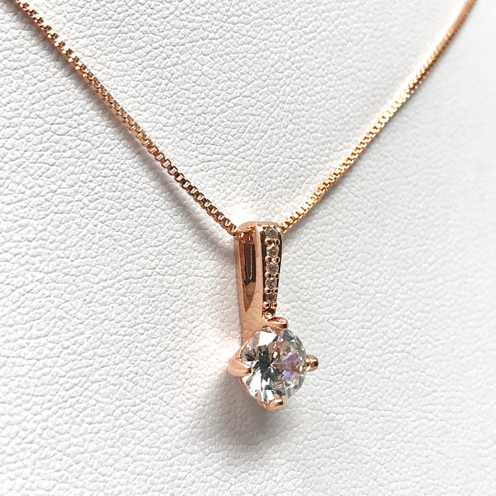 CZ Dainty Pendant Rose Gold Necklace - Picture 4 of 6